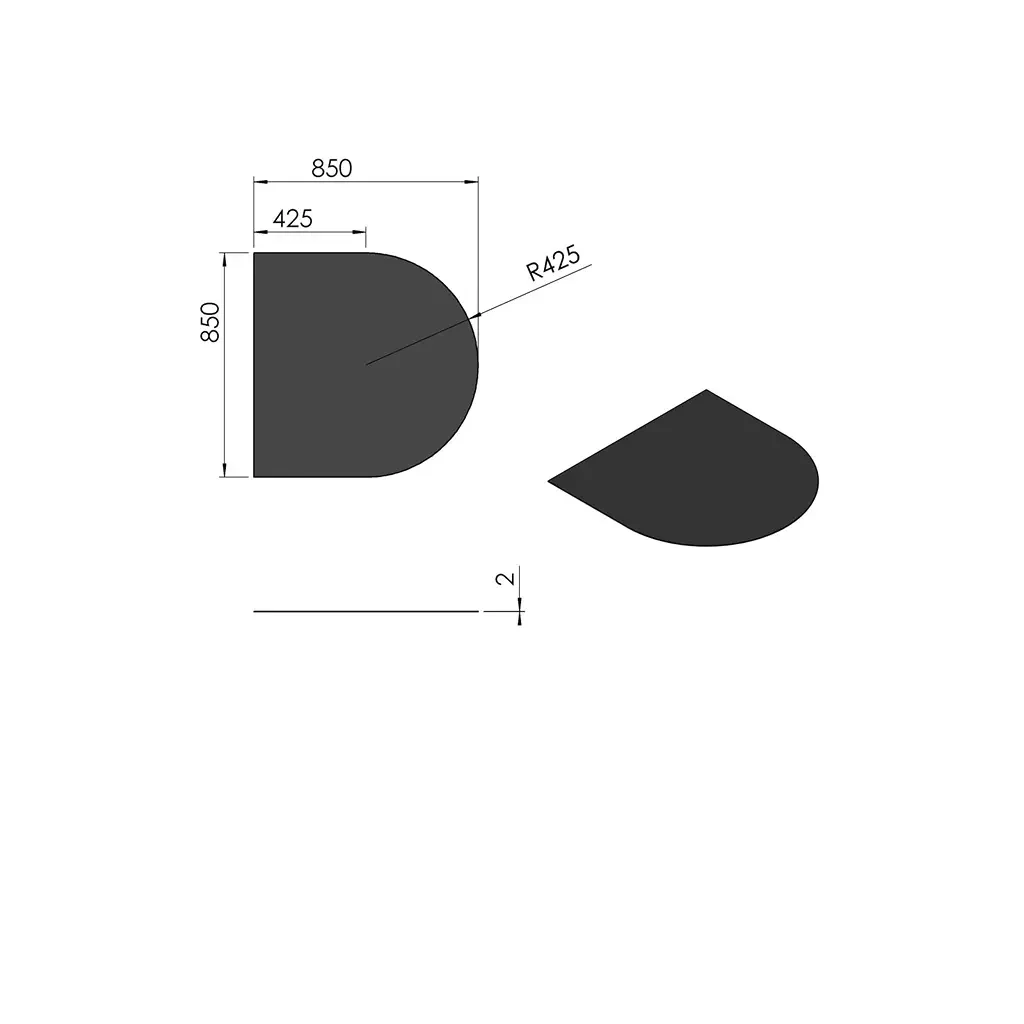 Halvrund gulvplate i stål - 84,5 x 85 cm Termatech | Biopeiser-shop.no | Biopeis tilbehør