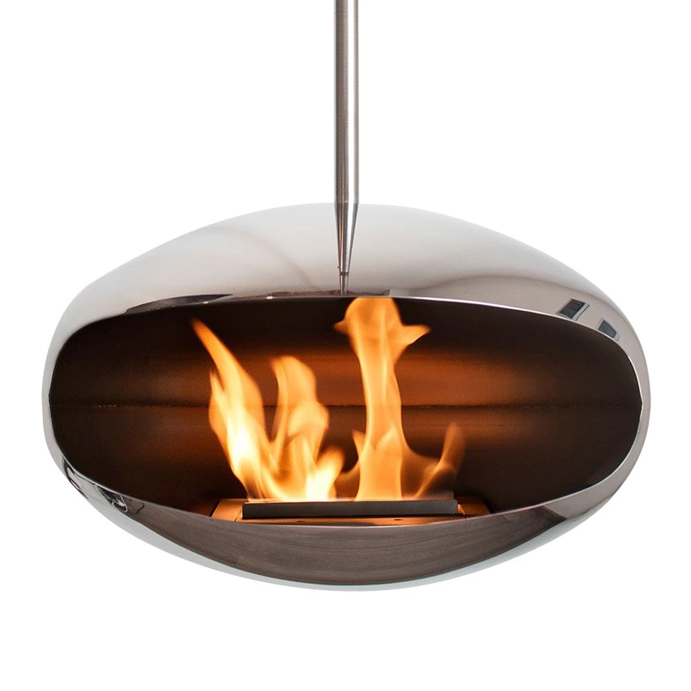 Cocoon Aeris i polert stål | Takmontert Biopeis | Cocoon Fires | Moderne Designerpeis