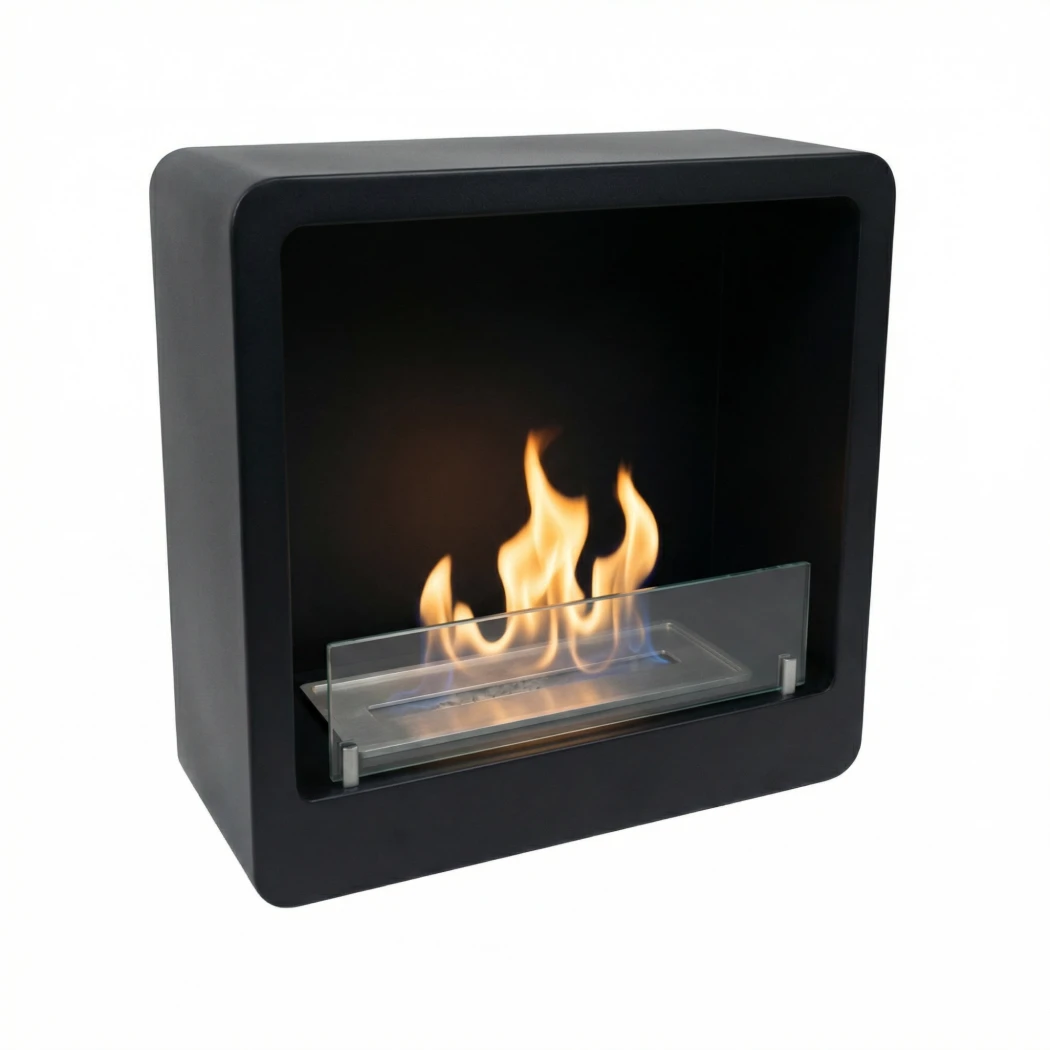 Firkantet biopeis med avrundede kanter - Svart ScandiFlames  | Biopeiser-shop.no | Vegghengt biopeis