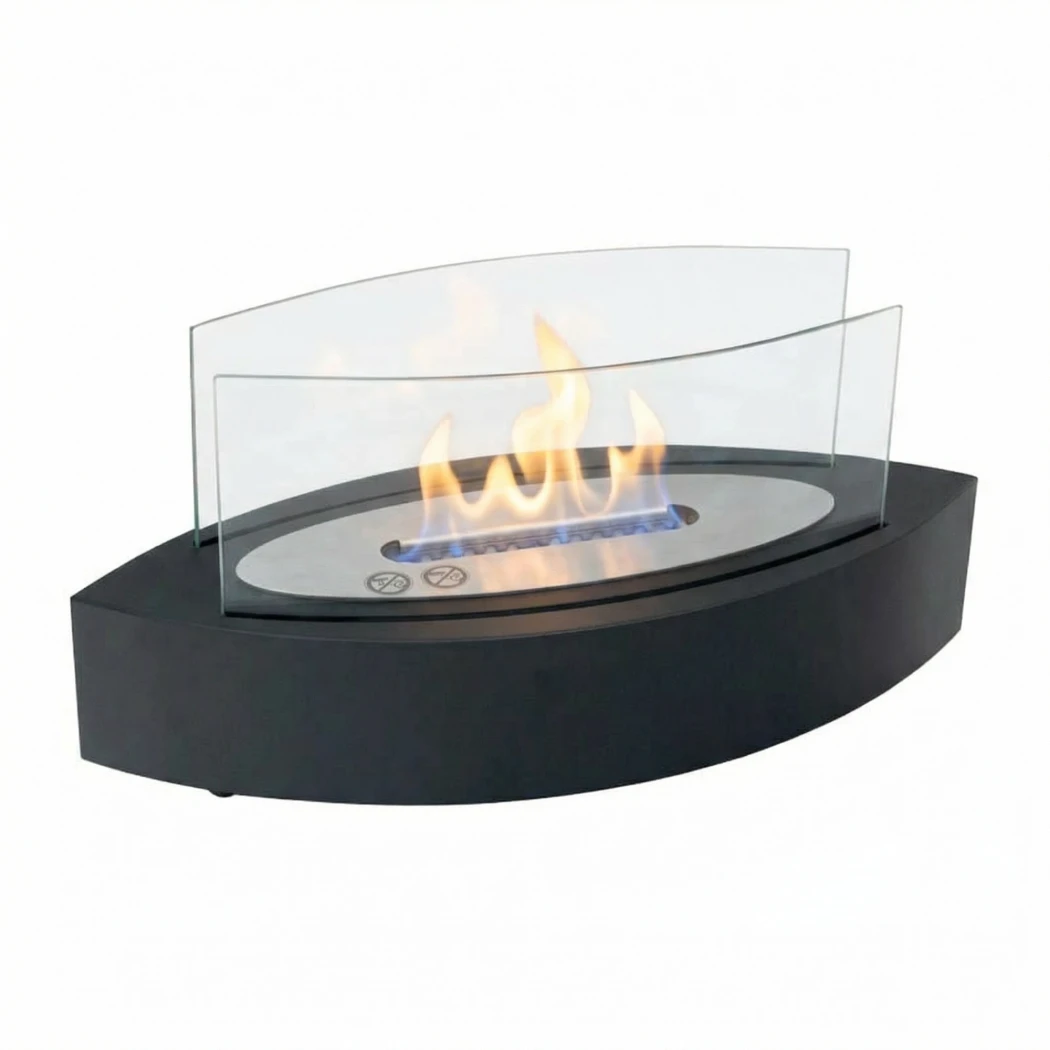 ScandiFlames - Svart bord bioetanolpeis i oval form - med glass - for utendørs og innendørs bruk