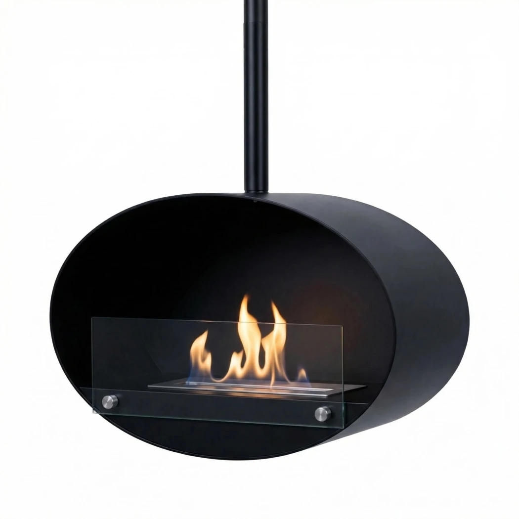 ScandiFlames - Halifax Sort Oval Takmontert Biopeis - 60 cm bred - Med sikkerhetsglass - For det moderne hjemmet