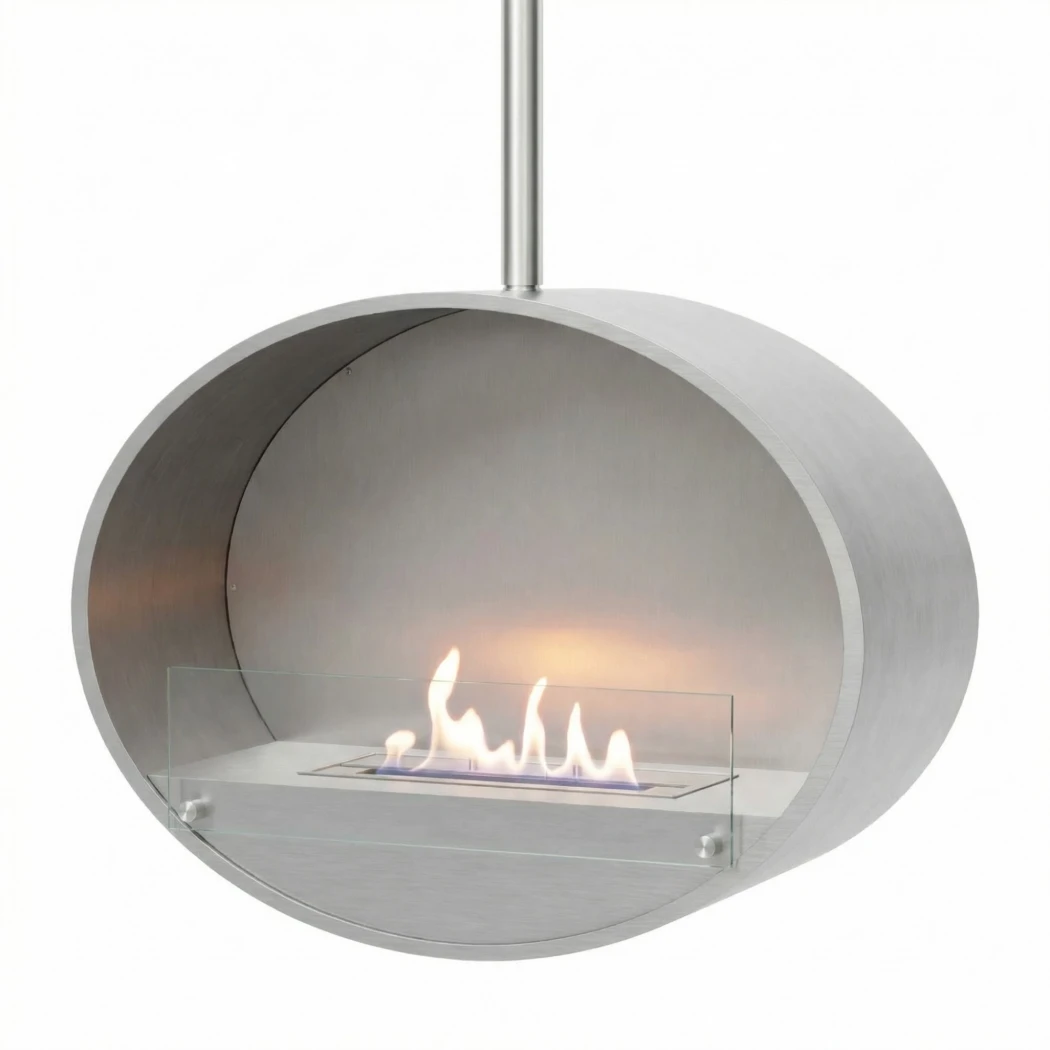 ScandiFlames Halifax Stål Oval Takmontert Biopeis - 80 cm - Børstet Stål - Opptil 7 timers brenntid