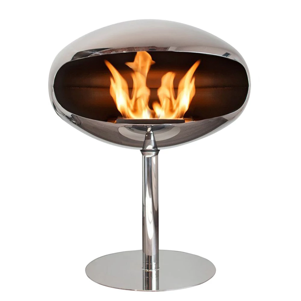 Cocoon Pedestal Polert Stål | Frittstående Biopeis | Cocoon Fires | Moderne Peiser | Flyttbar Peis | Bioetanolpeis