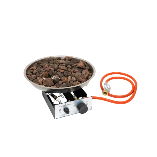 Brenner Rund Innebygd LPG Gassbrenner av Happy Cocooning – Rustfritt Stål 54,5 x 42,5 cm – Inkluderer Lavasteiner & Regulator