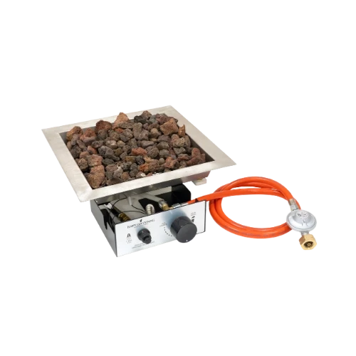 Brenner kvadrat 36x36cm innebygd LPG-gassbrenner av Happy Cocooning – rustfritt stål 47 x 36,5cm – 8,5 kW – inkluderer lavasteiner og regulator.