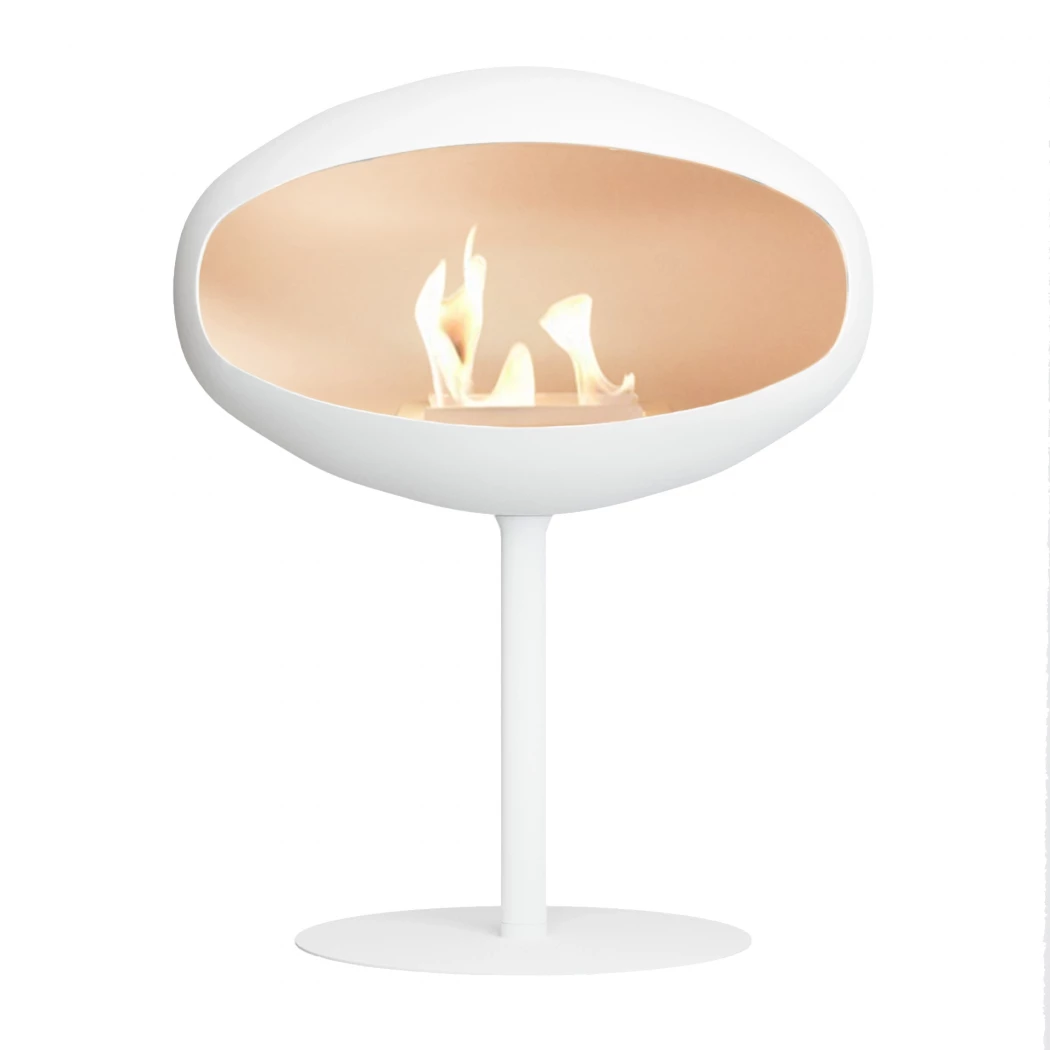 Cocoon Pedestal Hvit fra Cocoon Fires | Frittstående Bioetanolpeis | Gulvpeis På Stativ | Flyttbar Biopeis | Designer Biopeis