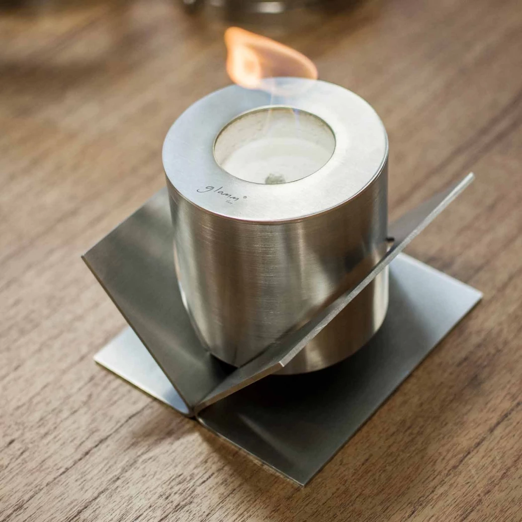 Kivo Bordpejs - Børstet Stål GlammFire  | Biopeiser-shop.no | Bord biopeis