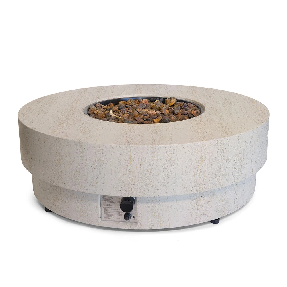 Estate Round 105 Travertin Gasspeisbord av Happy Cocooning - 105 cm Kompositt Stein-look Utendørs Bord 16,5 kW