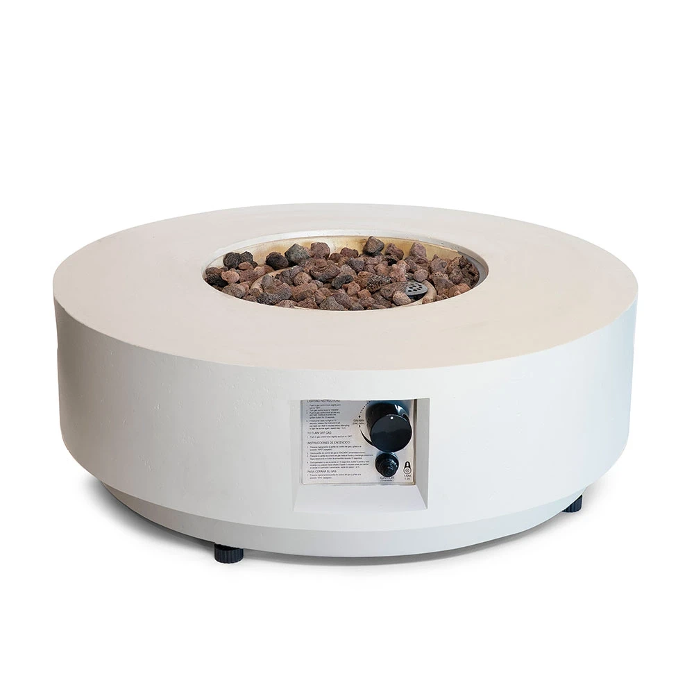 Estate Rund 76 Østers Beige Gasspeisbord fra Happy Cocooning – 76 cm Kompositt Rundt Utendørsbord 13,5 kW