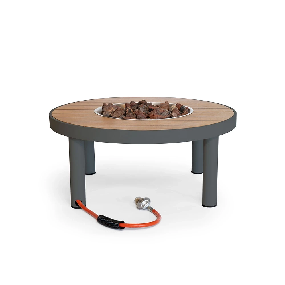Riviera 80 Gasspeisbord av Happy Cocooning - 80cm Rundt Smokey Antrasitt Utendørs Ildbord med Akasietopp