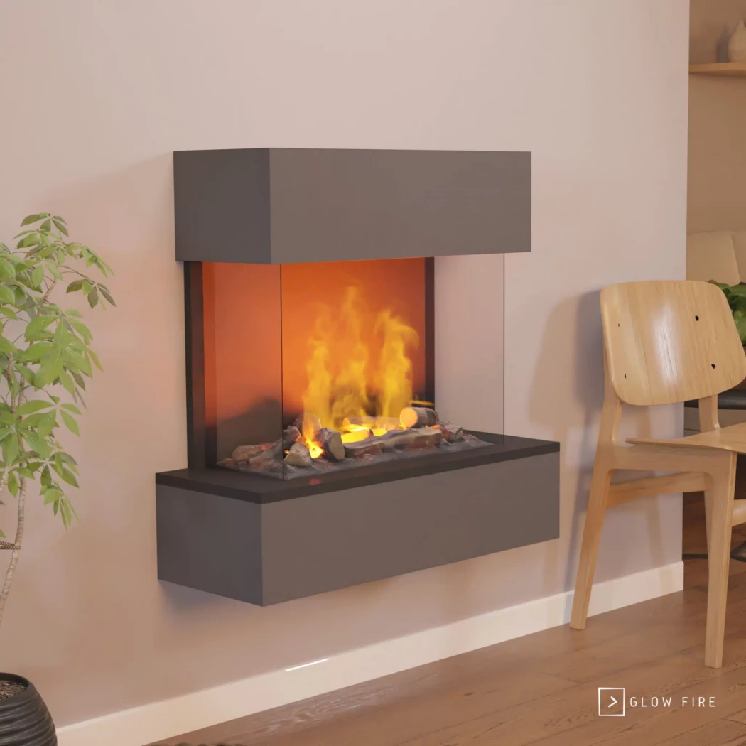 Hölderlin – Grå Glow Fire | Biopeiser-shop.no | Vegghengt Vanndamp Peis