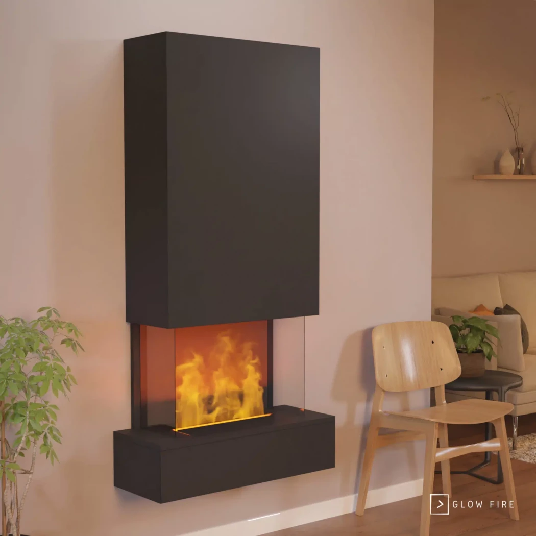 Hölderlin Høy – Hvit Glow Fire | Biopeiser-shop.no | Vegghengt Vanndamp Peis