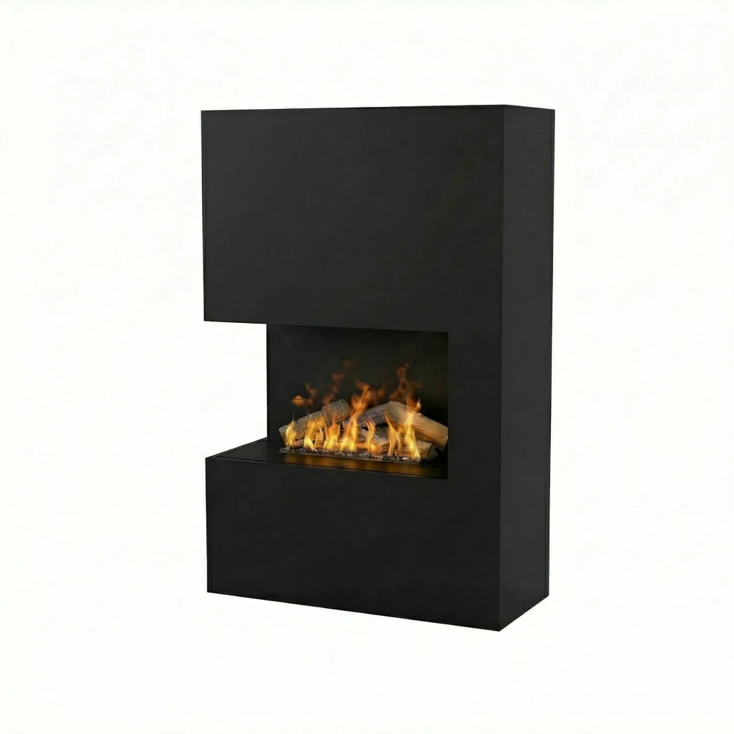 Glow Fire Tucholsky Right Corner Black - OMC 600 | Frittstående Vanndamp peis – 91 cm x 150 cm x 35 cm