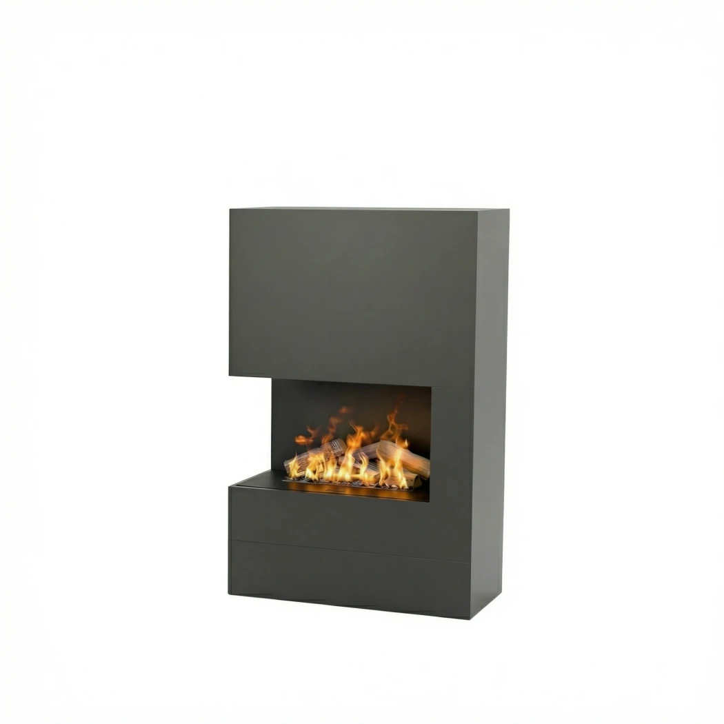 Glow Fire Tucholsky Right Corner Hjørne Grå - OMC 600 | Frittstående Vanndamp peis – 91 cm x 150 cm x 35 cm
