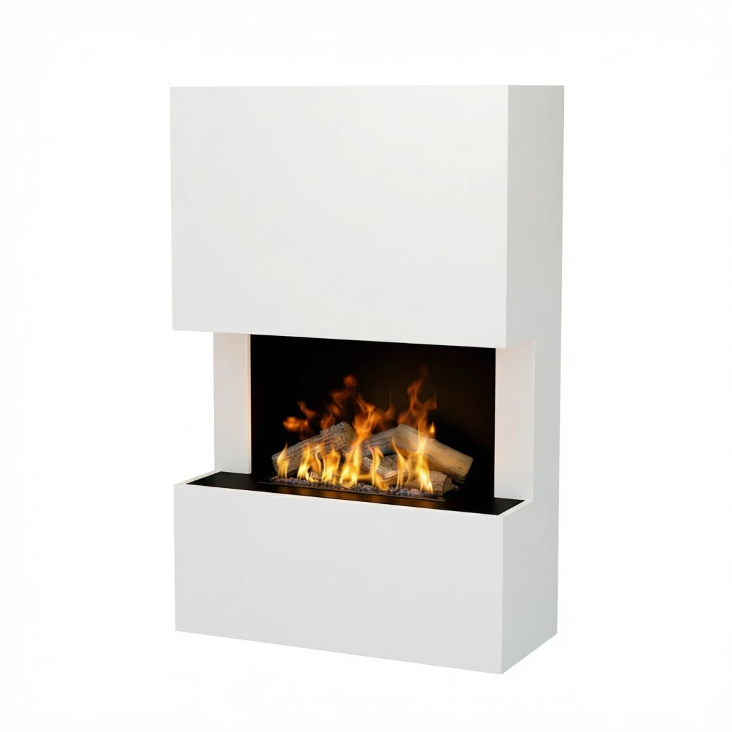 Glow Fire Tucholsky 3-sidig Hvit - OMC 600 | Frittstående vanndamp peis – 91 cm x 150 cm x 35 cm