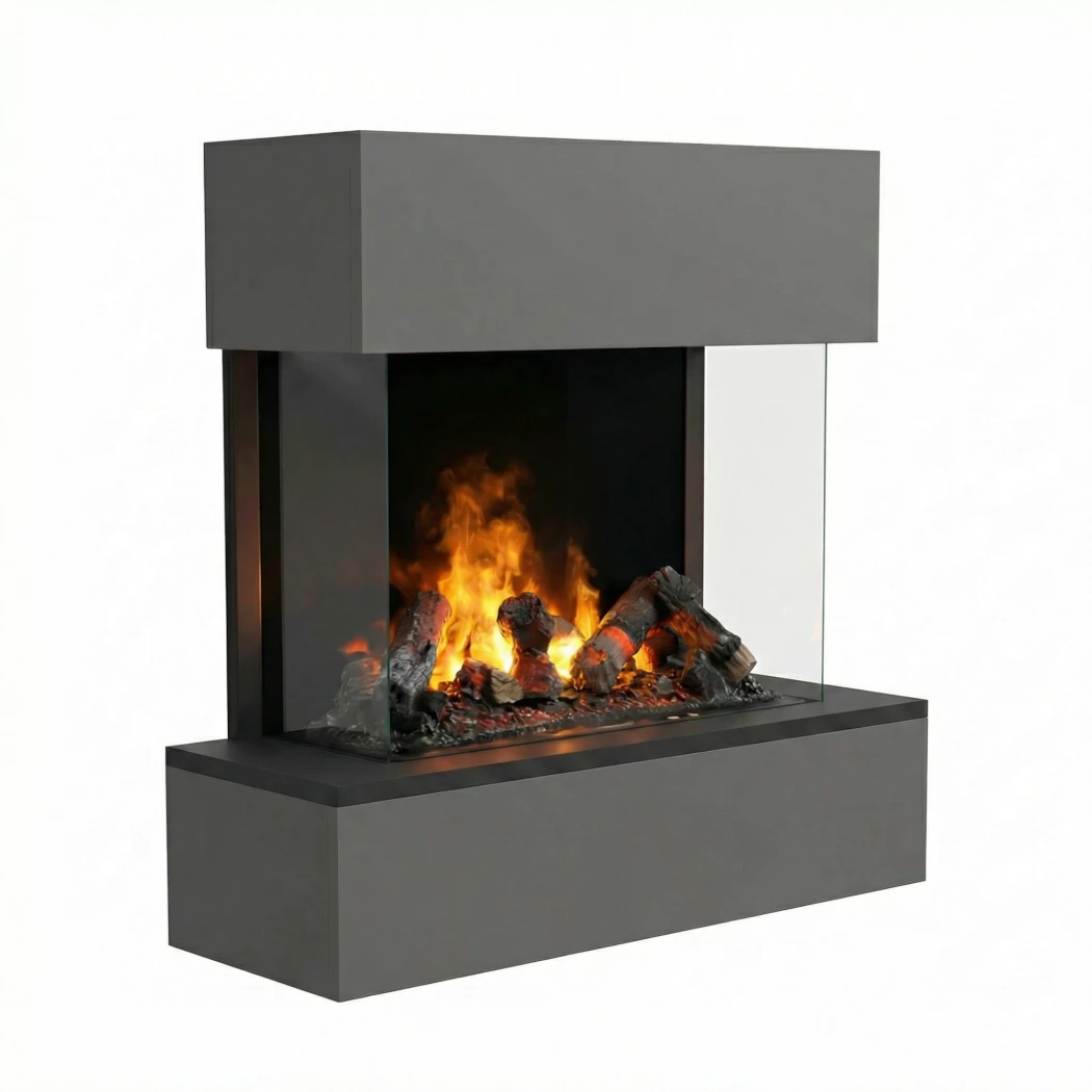 Hölderlin Grå – Veggmontert vanndamp peis av Glow Fire – Ingen varme, realistisk flammeeffekt, miljøvennlig