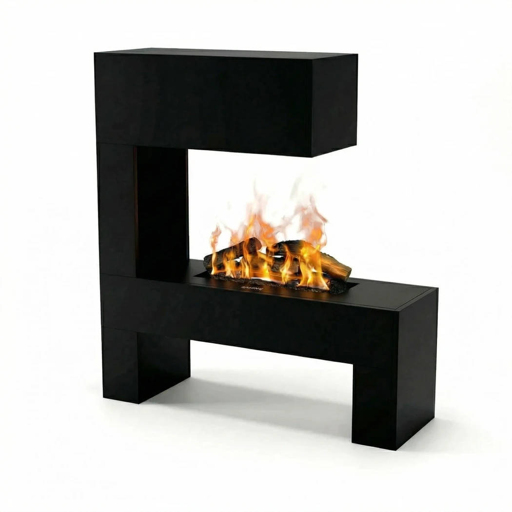 Glow Fire Mozart Svart - OMC 600 | Frittstående vanndamp peis – 120 cm x 110 cm x 35 cm