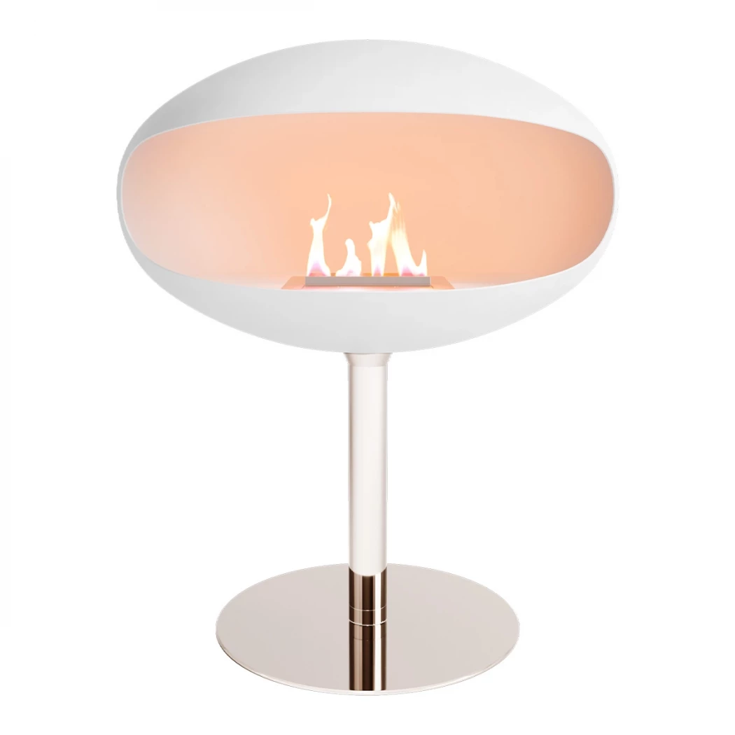 Pedestal hvit + stålfot Cocoon Fires | Biopeiser-shop.no | Frittstående biopeis