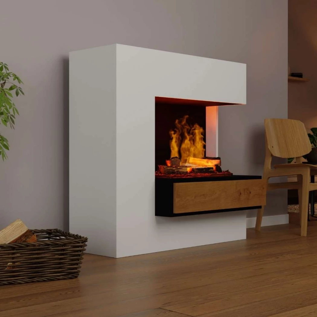 Planck XL Right – Hvit Glow Fire | Biopeiser-shop.no | Frittstående Vanndamp Peis