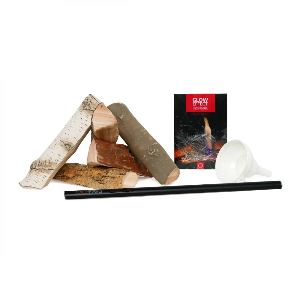 Tilbehørsett for Biopeisovner - Dekorativt Tre, Glow flame fibre, Lang Lighter og Påfyllings Trakt