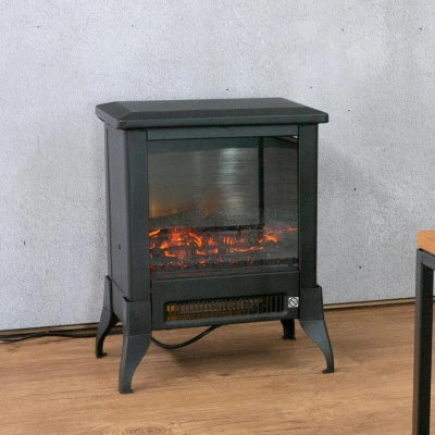 Sort frittstående elpeis med justerbar flammeeffekt. Billig stående elpeis