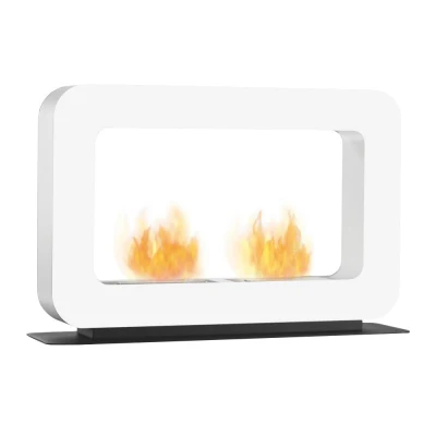 Hvit designpeis til gulv | To brennere | Biopeiser Shop Curva DT biopeis fra Safretti i hvit