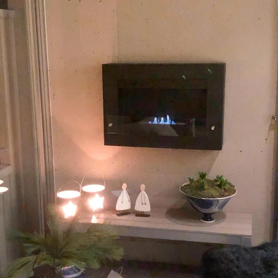 Elegant biopeis i svart med beskyttelsesglass Vegghengt biopeis i svart