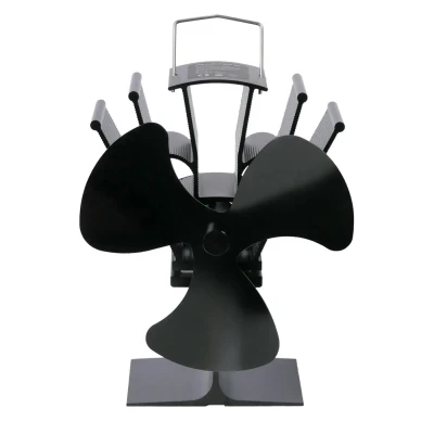 Svart varmedrevet peisvifte med 3 stålblader