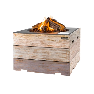 Utendørs firkantet gasspeis i teak Firkantet gasspeis i teak