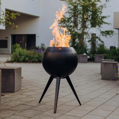 Höfats MOON 45 helsvart ildkurv med høyt stativ i rustfritt stål