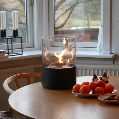 Sylinderformet biopeis med sort bunn Etanolpeis sort bunn sylinderformet glass