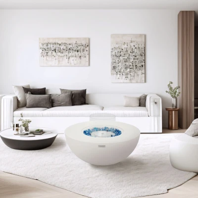 Roca biopeis – Cream White rund biopeis i hvitt design med 8,2 kW | Biopeiser-shop.no ROCA bioetanol ildbord – Kremhvit