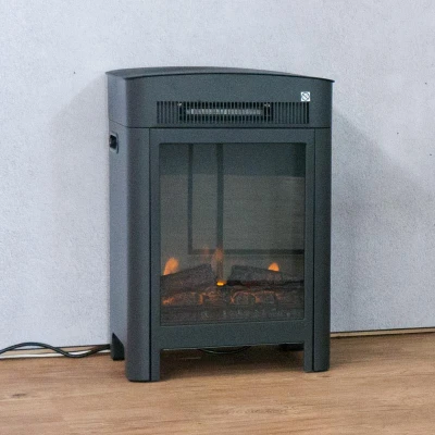 Frittstående sort elpeis som gir varme. | LED flammer Sort stående elpeis