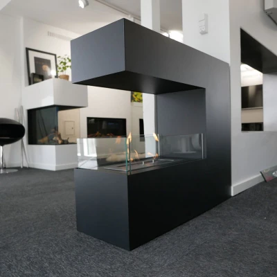 Stor åpen biopeis til gulv 100 cm med bred ramme Svart elegant biopeis for gulv eller endevegg.
