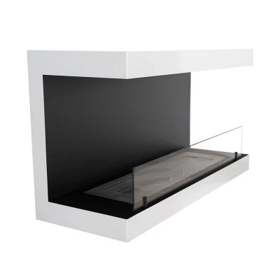 Hvit tre-sidig vegghengt biopeis 120 cm