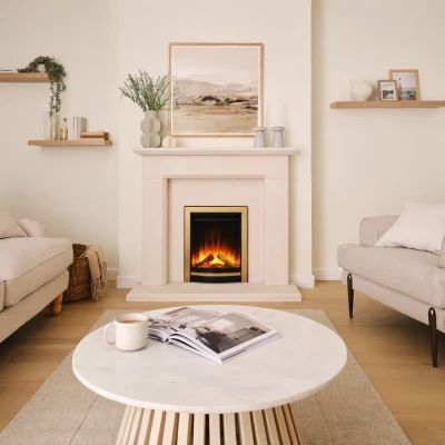 Sway Elegance Elektrisk Peis med Svart og Messing Frontpanel – Innebygd Elektrisk Peis