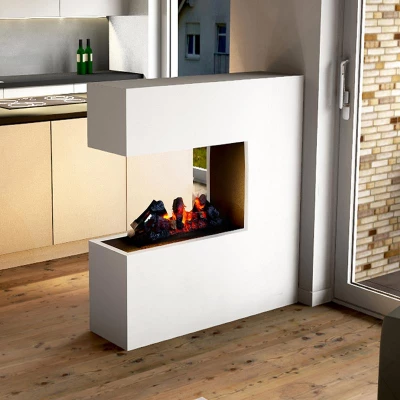 Schiller tre-sidig romdeler peis med opti-myst dampflamme Schiller opti-myst Glow Fire
