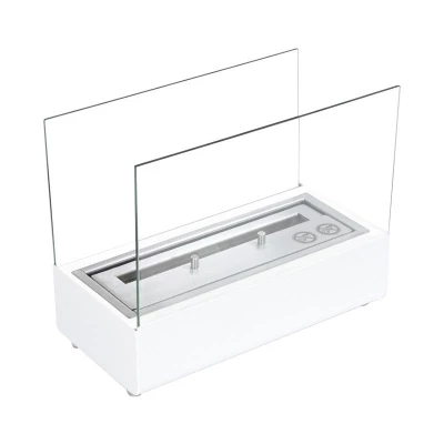 Hvit bordpeis med to sikkerhetsglass som lett kan flyttes rundt på i hjemmet.