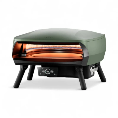 Witt ETNA Rotante Control 16" gassdreven pizzaovn i matt grønn med digitalt display, på hvit bakgrunn