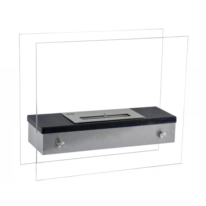 Liten biopeis med stål i bunnen og glassplater på alle fire sider.