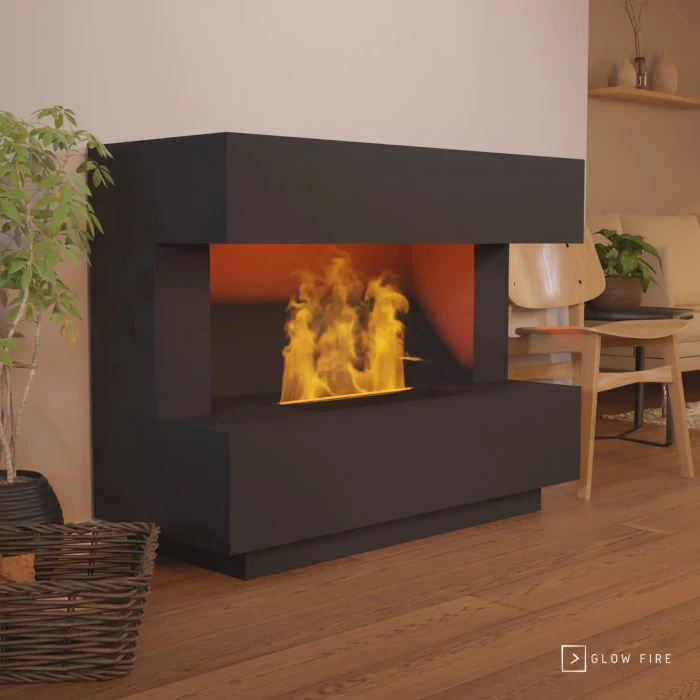 Kant Svart - OMC 600 Frittstående Vanndamp peis fra Glow Fire – Realistisk Flammeeffekt, Uten Varme, Svart Design