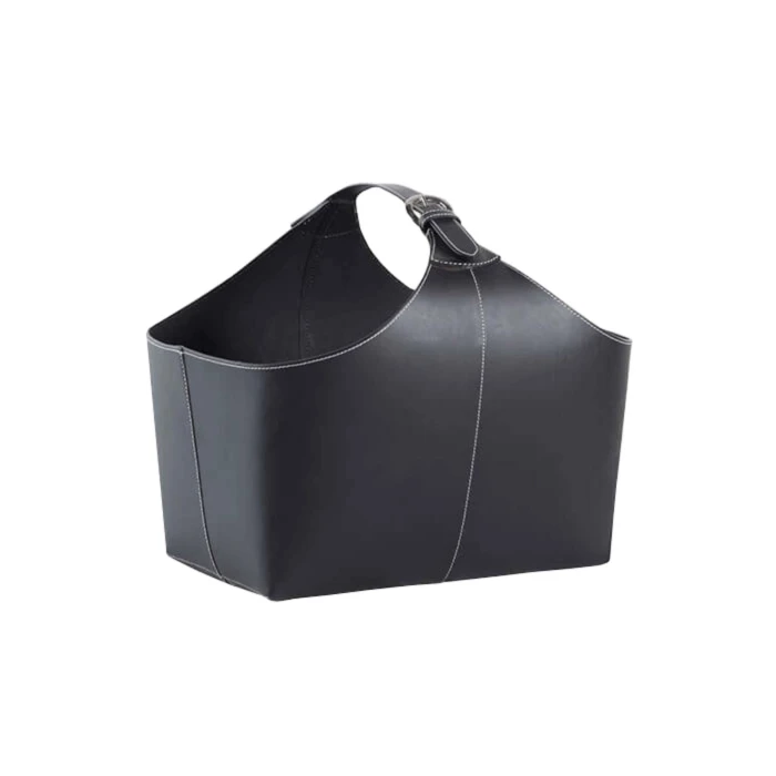 Sort kurv i imitert lær med hank Lærkurv til ved med hank