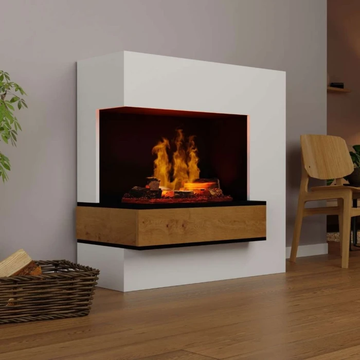 Glow Fire Planck Tall Left-Sided - OMC 600 | Frittstående vanndamp peis, 110 cm x 109 cm x 53 cm