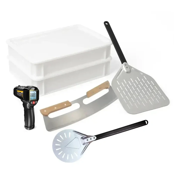 ScandiCrust pizza baking startsett med pizzaspade, pizzarocker, infrarødt termometer og hevekasser