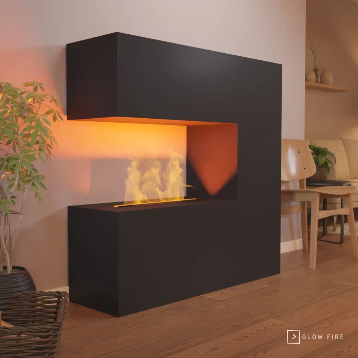 Glow Fire Schiller Svart - OMC 600 | Frittstående vanndamp peis, 120 cm x 120 cm x 38 cm