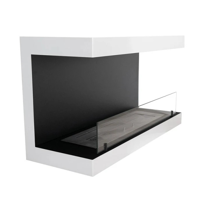 Hvit tre-sidig vegghengt biopeis 120 cm