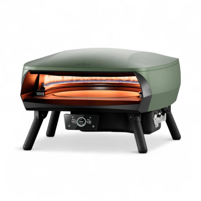 Witt ETNA Rotante Control 16" gassdreven pizzaovn i matt grønn med digitalt display, på hvit bakgrunn